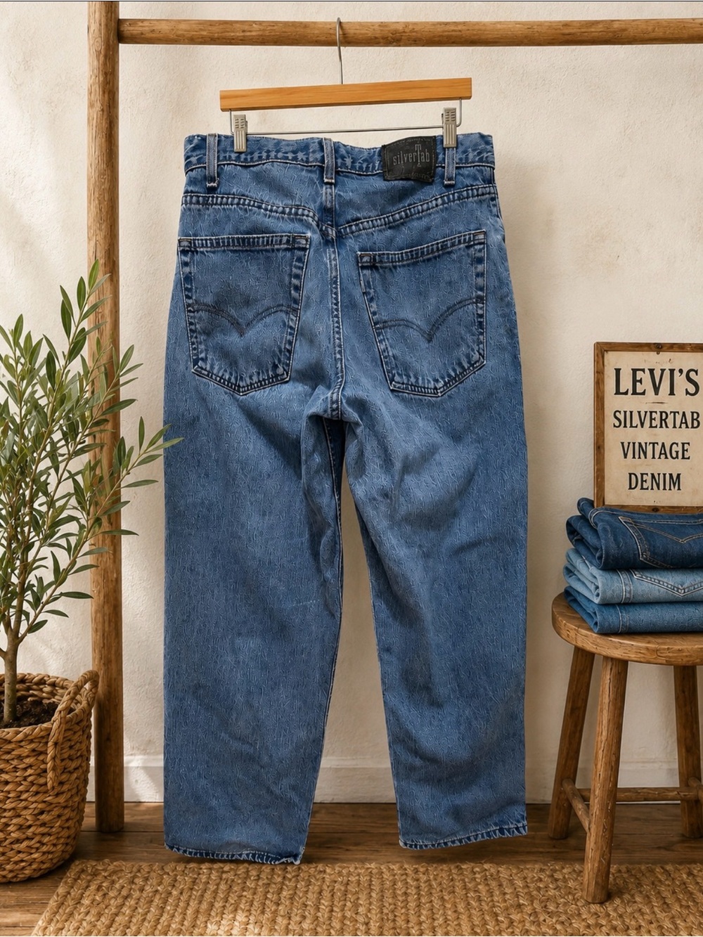 Levi's vintage silver tab Men's baggy Fit Blue Jeans 34 x 34